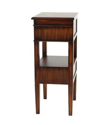 Image showing  Large Rectangular Stained Brown Wooden Side Table, 2 Tiers, 16 in. x 29 in.