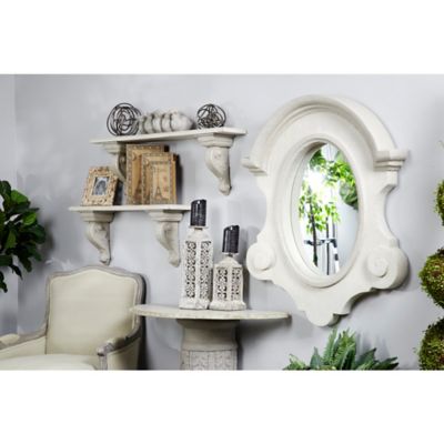 Harper & Willow Large Antique Light Gray Wood Oval Wall Mirror with Arched Frame and Carved Scrolls, 34.5 in. x 43 in., 91122