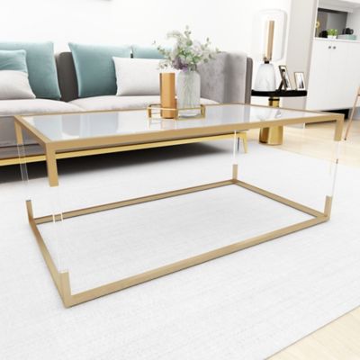Harper & Willow Rectangular Clear Acrylic Glass Center Coffee Table, 46 in. x 19 in.