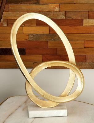 Harper & Willow Large Metallic Looped Abstract Sculpture with White Marble Base, 12 in. x 17 in., Gold