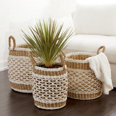 Harper & Willow Natural and White Lattice Design Plastic Rope Storage Baskets, 3 pc.