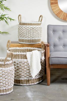 Image showing  Natural and White Lattice Design Plastic Rope Storage Baskets, 3 pc.