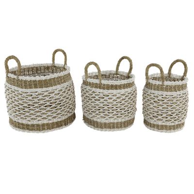 Image showing  Natural and White Lattice Design Plastic Rope Storage Baskets, 3 pc.