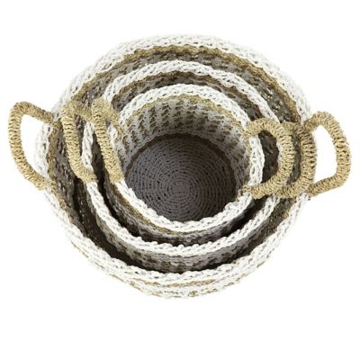 Image showing  Natural and White Lattice Design Plastic Rope Storage Baskets, 3 pc.