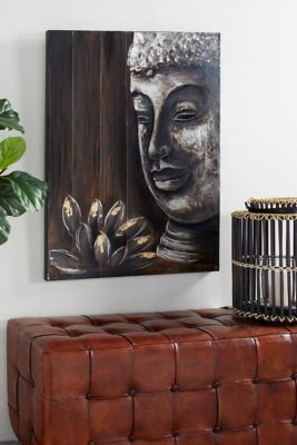 Harper & Willow Black and Brown Lotus Buddha Painting Metallic Wall Art, 29.5 in. x 39.5 in.