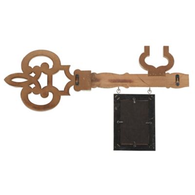 Image showing  Decorative Antique Key and Hanging Picture Frame Wall Decor Piece, Distressed White, 25 in. x 14.5 in.