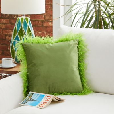 Harper & Willow Indoor Square Throw Pillow with Feather Trim, 23 in. x 23 in., Green