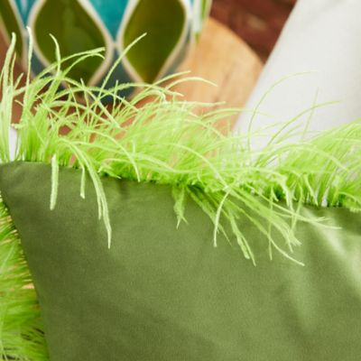 Image showing  Indoor Square Throw Pillow with Feather Trim, 23 in. x 23 in., Green