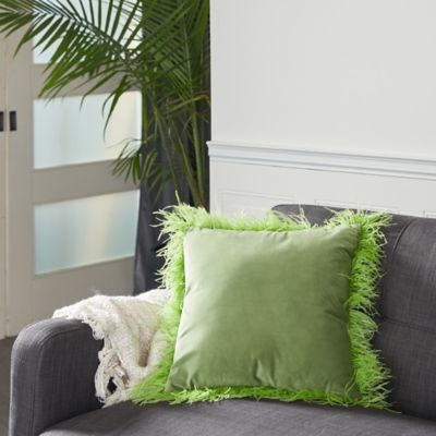 Image showing  Indoor Square Throw Pillow with Feather Trim, 23 in. x 23 in., Green