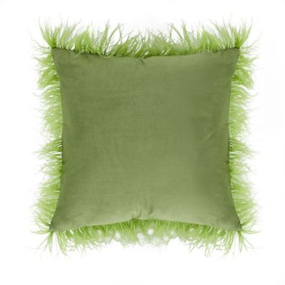 Image showing  Indoor Square Throw Pillow with Feather Trim, 23 in. x 23 in., Green