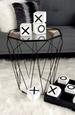 Harper & Willow 20 in. x 22 in. Contemporary Geometric Black Metal Accent Table with Glass Top, 20 in., 12.3 lb.