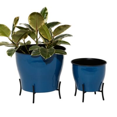 Image showing  Blue Metal Farmhouse Planter Set of 2 9 in., 12 in.H