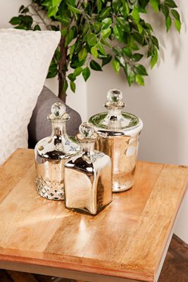 Harper & Willow Glam Style Decorative Silver Bottles, 9 in., 10 in., 11 in., 3 pc.