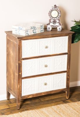 Harper & Willow Brown Wood Embossed 3 Drawer Floral Cabinet 26" x 13" x 30"