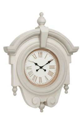 Image showing  33.5 in. x 44 in. Large Antique Wood Round Wall Clock with Arched Frame and Finials, Light Gray