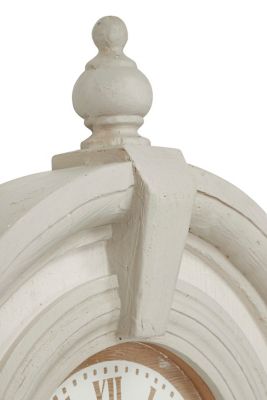 Image showing  33.5 in. x 44 in. Large Antique Wood Round Wall Clock with Arched Frame and Finials, Light Gray