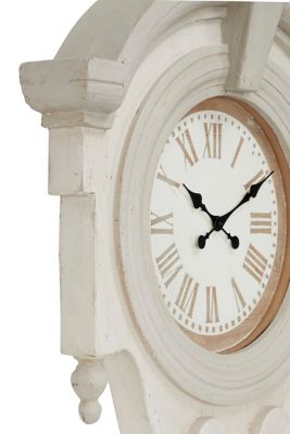 Image showing  33.5 in. x 44 in. Large Antique Wood Round Wall Clock with Arched Frame and Finials, Light Gray