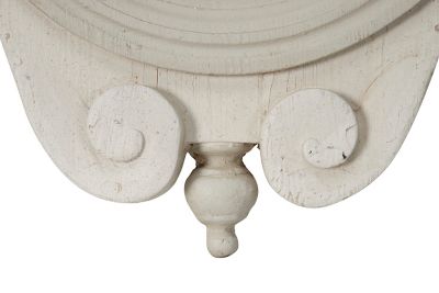 Image showing  33.5 in. x 44 in. Large Antique Wood Round Wall Clock with Arched Frame and Finials, Light Gray