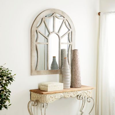 Harper & Willow Distressed Beige Wood Cathedral Wall Mirror, 36 in. x 44 in.