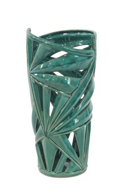 Image showing  Modern Ceramic Vase with Palm Leaf Silhouette, 8 in. x 16 in., Green