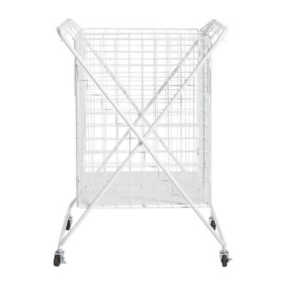 Image showing  23 in. x 31.5 in. Metal Double Laundry Basket with Wheels, Decorative Sign, White