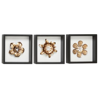 Harper Willow White Gold Metal Flower Wall Decor Sculptures In Square Black Frames Set Of 3 10 X Each 46265 At Tractor Supply Co - Gold Metallic Flower Wall Art