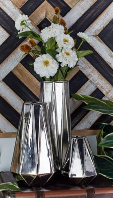 Harper & Willow 3 pc. Large Glam-Style Geometric Metallic Electroplated Silver Vase Set, 4 x 15 in., 6 x 11 in., 5 x 7 in.
