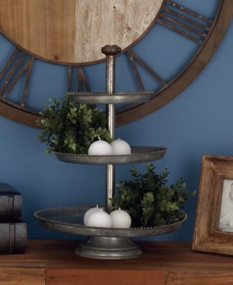 Harper Willow 16 In X 22 In Round Farmhouse 3 Tier Galvanized Silver Metal Serving Tray Stand Bead Detail 49206 At Tractor Supply Co