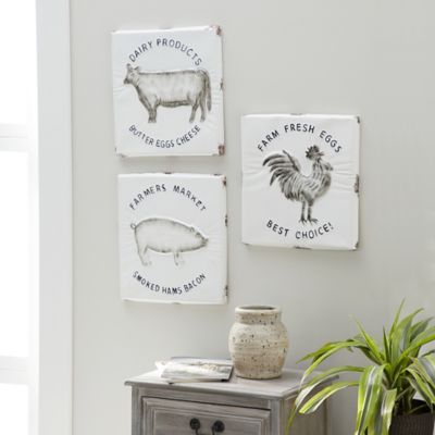 Harper & Willow Black and White Metal Farmhouse Wall Signs, 12 in. x 12 in., 3 pc.