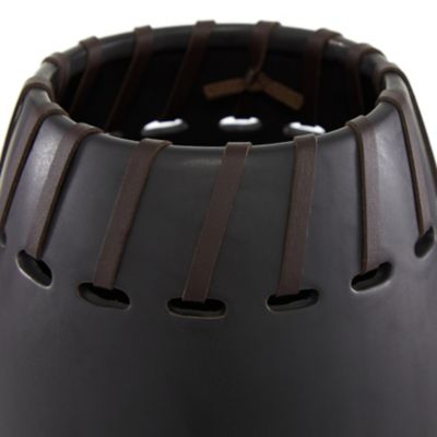 Image showing  Round Ceramic Vase Set with Leather Accents, 16 in. x 13 in., Black, 2 pc.