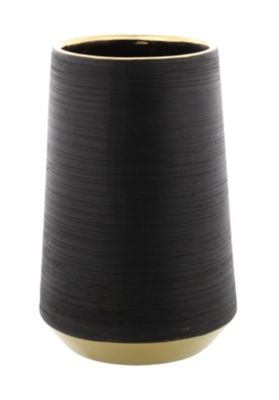 Image showing  5 in. x 8 in. Round Matte Black Porcelain Vase with Metallic Gold Rim and Ridged Texture
