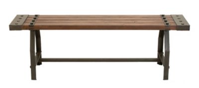 Image showing  Brown Wood Bench with Black Metal Base and Studs 55 in. x 13 in. x 18 in.