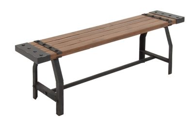 Image showing  Brown Wood Bench with Black Metal Base and Studs 55 in. x 13 in. x 18 in.