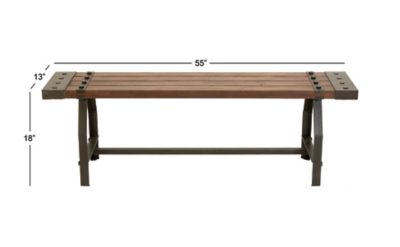 Image showing  Brown Wood Bench with Black Metal Base and Studs 55 in. x 13 in. x 18 in.