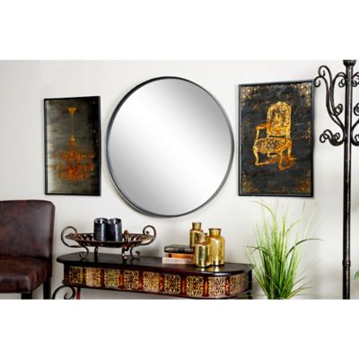 Harper & Willow Large Round Metal Wall Mirror with Metallic Gold Textured Trim, 32 in. x 32 in., 53333