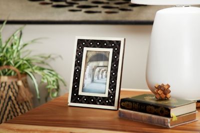 Harper & Willow 4 in. x 6 in. Resin Rectangular Picture Frame with Quatrefoil Pattern, 7.5 in. x 9.5 in., Black/Natural/Brown