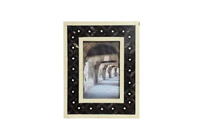 Image showing  4 in. x 6 in. Resin Rectangular Picture Frame with Quatrefoil Pattern, 7.5 in. x 9.5 in., Black/Natural/Brown