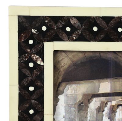 Image showing  4 in. x 6 in. Resin Rectangular Picture Frame with Quatrefoil Pattern, 7.5 in. x 9.5 in., Black/Natural/Brown