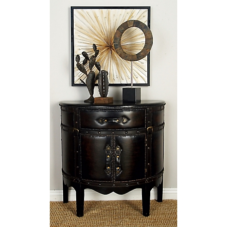 Harper & Willow Faux Leather Half-Moon Table with Storage, 48 lb., 31 in. x 16 in., Dark Brown