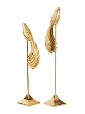 Image showing  Tall Metal Bird Sculptures with Rectangular Stand, 32 in., 27 in., 2 pc.