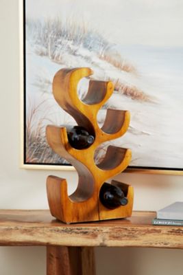 Harper & Willow 6-Bottle Natural Acacia Wood Wine Rack Wood Sculpture, 10 in. x 20 in.