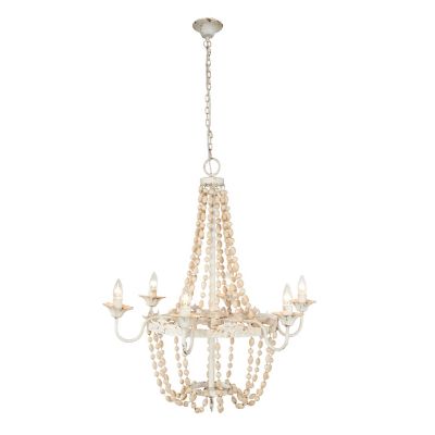 Image showing  Large White Metal and Wood Bead Chandelier, 30 in. x 34 in.