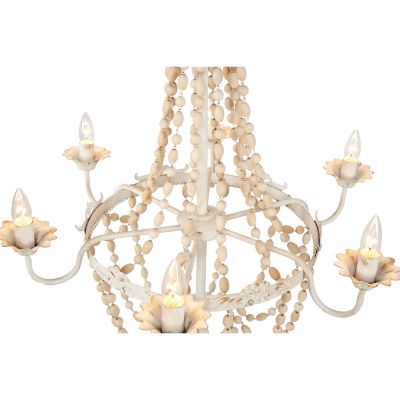 Image showing  Large White Metal and Wood Bead Chandelier, 30 in. x 34 in.