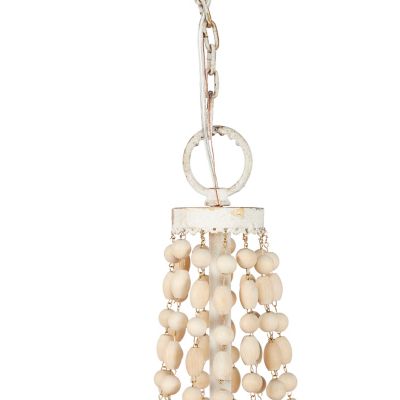 Image showing  Large White Metal and Wood Bead Chandelier, 30 in. x 34 in.