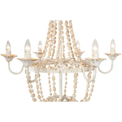 Image showing 6 th Harper & Willow Large White Metal and Wood Bead Chandelier, 30 in. x 34 in.