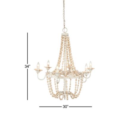 Image showing 7 th Harper & Willow Large White Metal and Wood Bead Chandelier, 30 in. x 34 in.