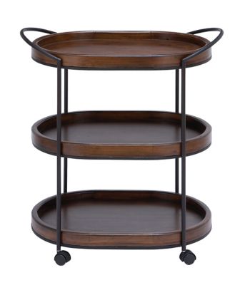 Image showing  Metal and Natural Pine Wood 3-Tier Rolling Bar Cart, Black, 26 in. x 30 in.