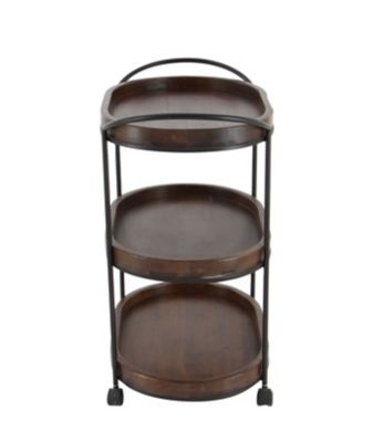 Image showing  Metal and Natural Pine Wood 3-Tier Rolling Bar Cart, Black, 26 in. x 30 in.