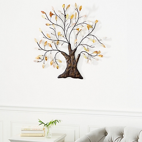 Harper & Willow Metal Tree Wall Art Traditional Home Decor with Capiz Shell Leaves, 30 in. x 29 in.