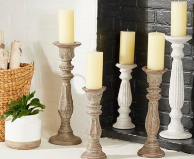 Harper & Willow Traditional Decor Distressed Dark Gray Wood Candle Holders, Brown, 3 pc., 51531